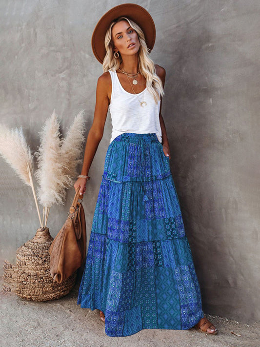 Bohemian style skirt European and American loose casual high waist long skirt
