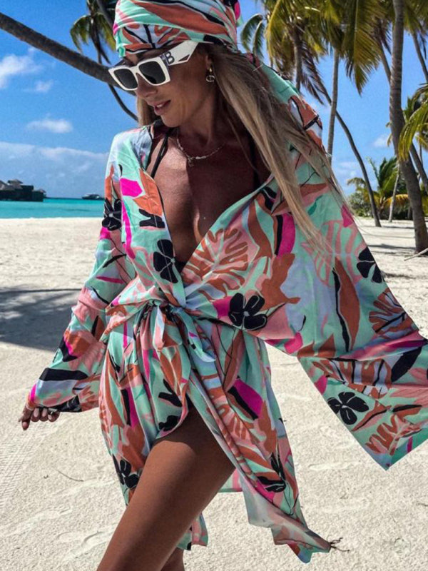 Printed Cardigan Kimono Bohemian Beach Dress Bikini Swimsuit Sunscreen Overcoat