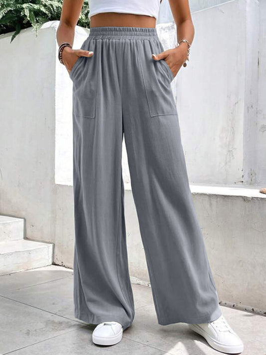 Women's mid-waist straight pants, loose sports solid color pocket casual trousers