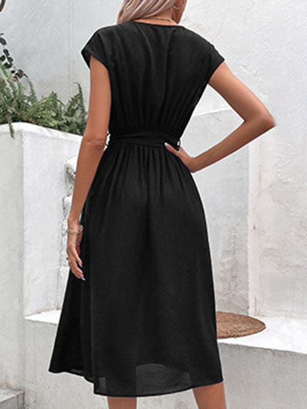 New style strappy v-neck black dress