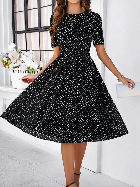 Women's elegant casual polka dot print strappy dress
