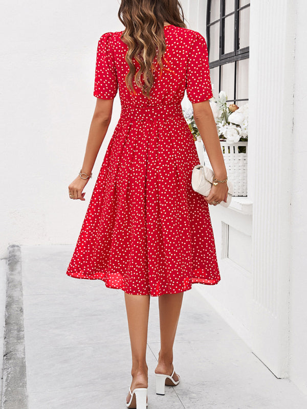 Women's elegant casual polka dot print strappy dress