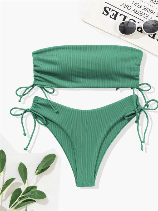 New split bandeau strap bikini solid color sexy multi-color swimsuit