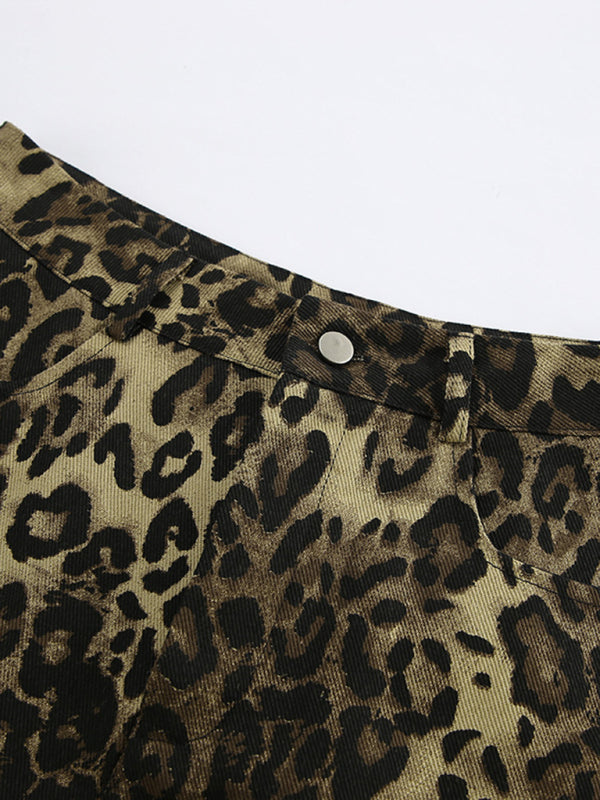 Retro casual pants leopard print street wide leg three-point shorts