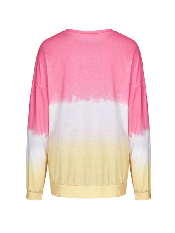Women's Sweatshirt New Top Rainbow Gradient Printed Long Sleeve Sweatshirt