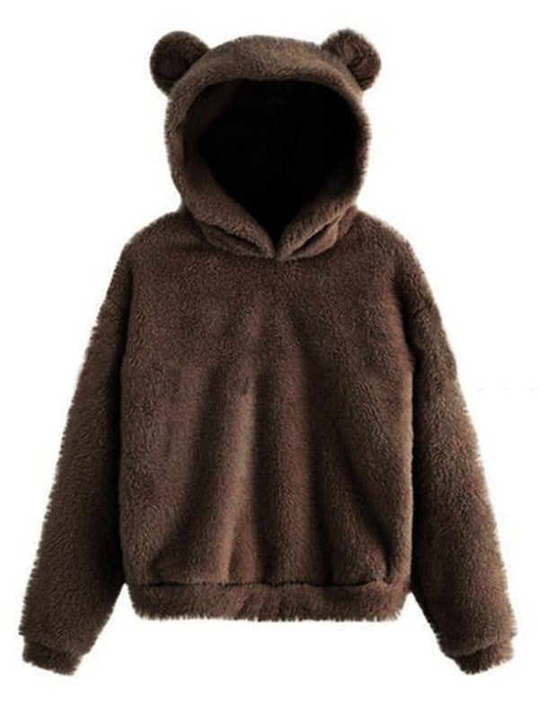 Fur bear ear hooded warm sweatshirt