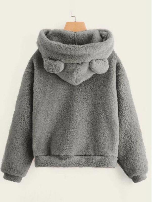 Fur bear ear hooded warm sweatshirt